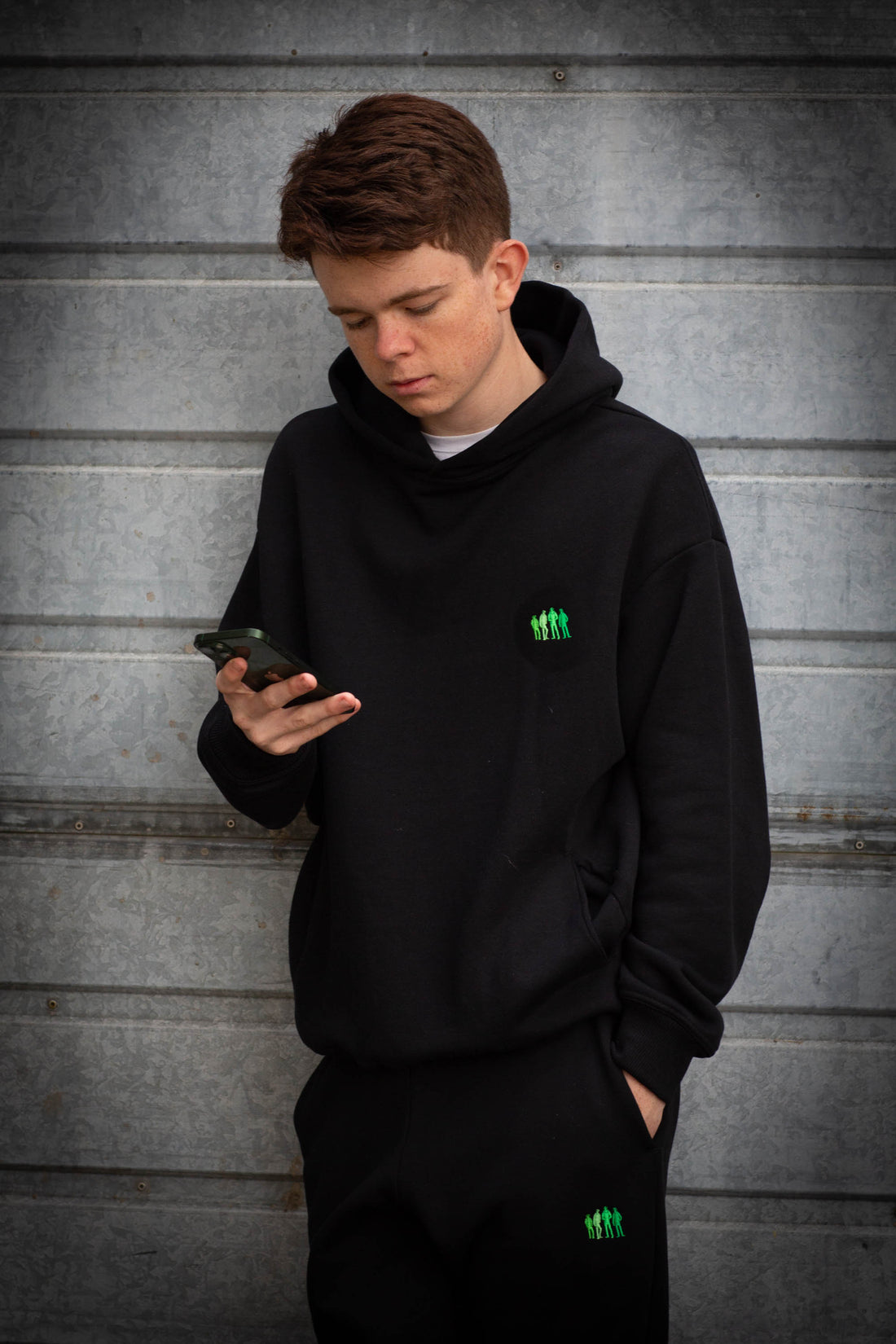 Black Hoodie with Green Embroidery WAS £75 NOW £50